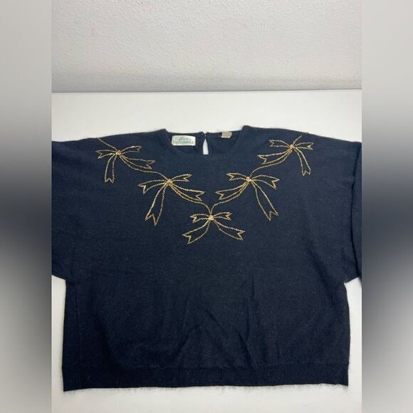Vtg Colleen’s Collectables Lambwool Angora Rabbit Hair Beaded Black Sweater Sz M - Picture 9 of 16